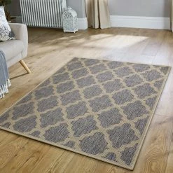 Xrugs Anti Slip Rug Living Room Grey Beige Moroccan Trellis Flat Weave Carpet Small Large Runner Modern