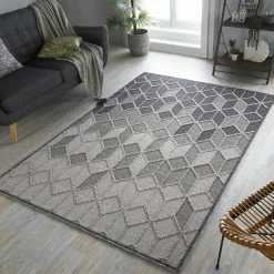 Xrugs Flat Pile Rug Grey Beige Modern Tufted Diamond Geometric Pattern Carpet Area Mat