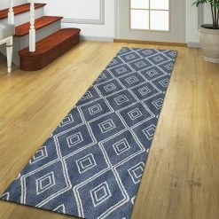 Xrugs Cotton Rugs Cotton Rug Navy Blue Diamond Pattern Washable Runner Modern Woven Mat Carpet Small Extra Large