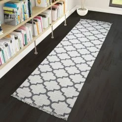 Xrugs Cotton Rugs Runner Rug 300cm 100% Cotton Machine Washable Cream Grey With Tassels Natural Runner For Bedroom Hallway