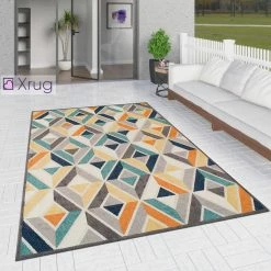 Xrug Outdoor Rug Geometric Dimaond Colourful Multicoloured Mat For Garden Patio Outdoor Rugs