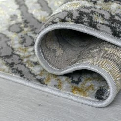 Xrugs Grey Rug Modern Geometric Gold Cream Circle Pattern Bedroom Carpet Woven Mat New