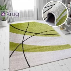 Xrugs Modern Rug Ivory Green Abstract Pattern Mat Small Large Living Room Area Carpets