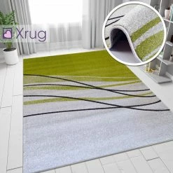 Xrugs Modern Designer Rug Lime Green Ivory Abstract Pattern Carpet Bedroom Lounge Mat