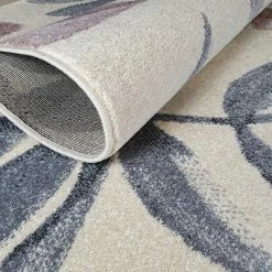 Xrugs Modern Floral Rug Ivory Grey Cream Pink Low Pile Woven Carpet Bedroom Floor Mat