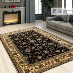 Xrugs Black Oriental Rug Traditional Carpet Cream Beige Floral Pattern Extra Large Small Woven Thick Soft Carpet