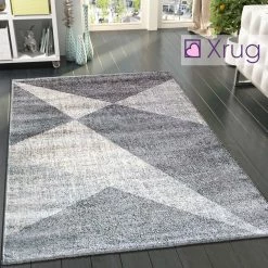 Xrugs Modern Grey Cream Rug Geometric Pattern Woven Low Pile Carpet Mat For Living Room Or Bedroom