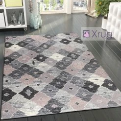 Xrugs Dusty Pink Grey Rug Geometric Pattern Small Large Carpet Woven Living Room Bedroom Mat Modern