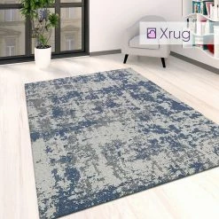 Xrugs Cotton Rugs Navy Blue And Grey Rug Distressed Modern Pattern Large Small Runner Washable Cotton Rug Large Small
