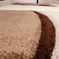 Xrugs Abstract Rug Brown Beige White Wave Design Contour Cut Woven Low Pile Carpet Mat For Living Room & Bedroom