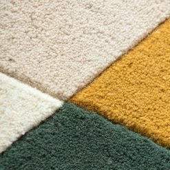 Xrugs Designer Wool Rug Green Yellow Beige Geometric Natural Carpet Large Small Thick Area Mat