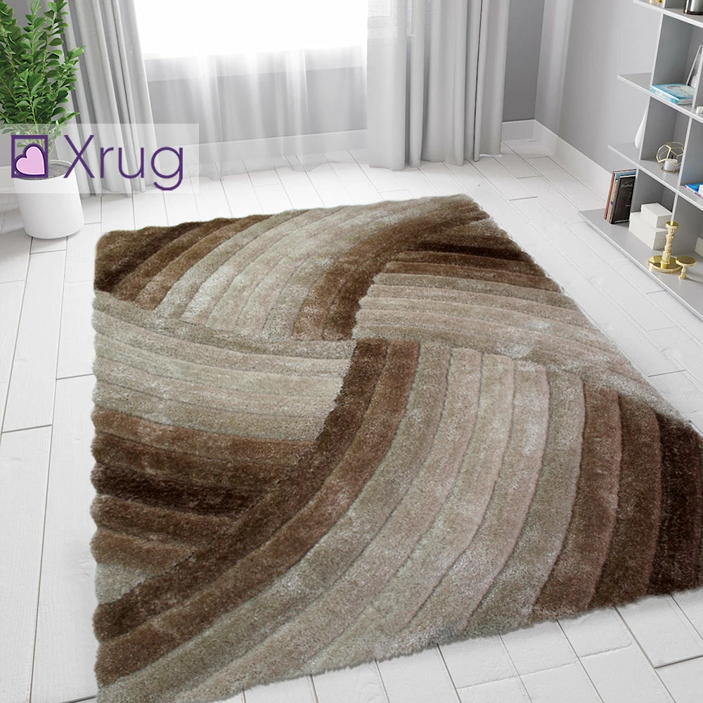 Xrugs Modern Brown Beige Rug Soft Fluffy Living Room Bedroom Carpet Geometric Shaggy Rug Mat Large Small 1 Xrugs Modern Brown Beige Rug Soft Fluffy Living Room Bedroom Carpet Geometric Shaggy Rug Mat Large Small