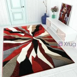 Xrugs Modern Rug Red Grey Black Contour Cut Pattern Living Room Carpet Mat Small Large