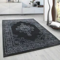 Xrugs Grey Traditional Rug Oriental Pattern Border Design Carpet Dining Room Area Mats Modern