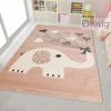 Xrugs Elephant Nursery Rug Modern Kids Room Pink Mat Childrens Animal Baby Girl Carpet