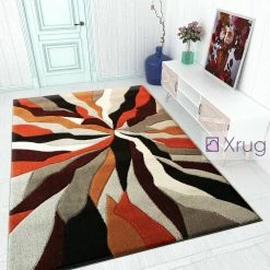 Xrugs Modern Rug Orange Black Grey Contour Cut Pattern Living Room New Mat Small Large