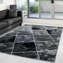 Xrugs Modern Check Rug Black And Grey Geometric Pattern Mat Small X Large Room Hallway Carpet
