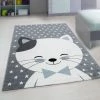 Xrug Kids Animal Rug Grey White Blue Cat Pattern Carpet Childrens Play Round Baby Mat
