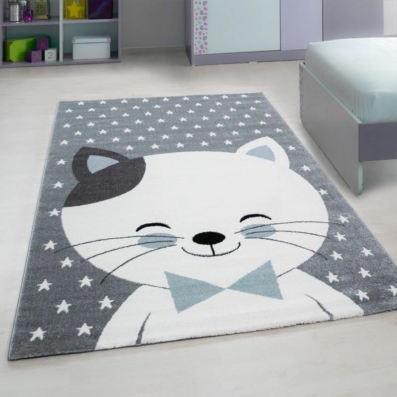 Xrug Kids Animal Rug Grey White Blue Cat Pattern Carpet Childrens Play Round Baby Mat 1 Xrug Kids Animal Rug Grey White Blue Cat Pattern Carpet Childrens Play Round Baby Mat