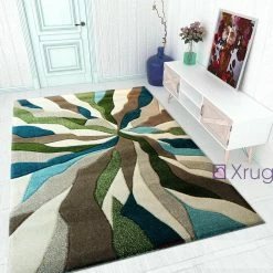 Xrugs Modern Rugs Green Beige Blue Thick Carpet Contour Pattern Abstract New Room Mats
