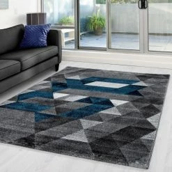 Xrugs Modern Rugs Grey Blue Diamond Pattern Carpets Geometric Dining Room Mat Hallway