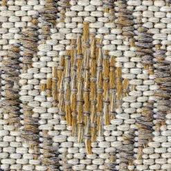 Xrugs Natural Cotton Rug Brown Cream Ochre Yellow Geometric Pattern Washable Carpet Floor Mat