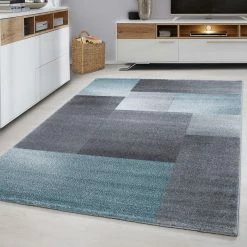 Xrugs Modern Rug Checkered Grey Blue Ceometric Carpet Bedroom Floor Mat Small Large XL