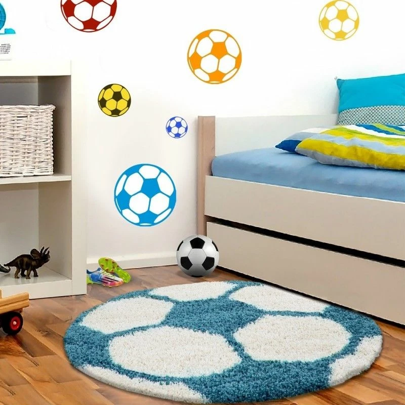 Xrug Boys Football Rug Round Fluffy White Blue Kids Mat Childrens Playroom Carpet New 1 Xrug Boys Football Rug Round Fluffy White Blue Kids Mat Childrens Playroom Carpet New