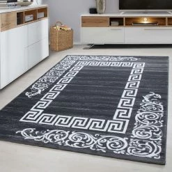 Xrugs Grey Patterned Rug Oriental Border Design Mat Modern Room Floor Area Carpet Hall