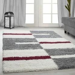 Xrugs Modern Rug Fluffy Shaggy Grey White Red Pattern Pattern Mat Room Hallway Carpet