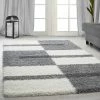 Xrugs Shaggy Rug Grey White Geometric Fluffy Mat Small Large Lounge Floor Carpet Hall