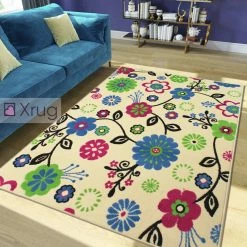 Xrugs Cream Floral Rug Blue Pink Green Modern Pattern New Mat Large Living Room Carpet