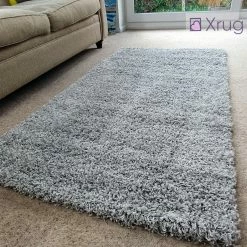 Xrugs Silver Rugs Grey Shuggy Rug Soft Fluffy Carpet Long Pile Living Room Bedroom Mat
