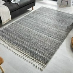 Xrugs Grey Rug Bedroom Modern Striped Soft Pile Carpet Tassels Large Small Woven Mat