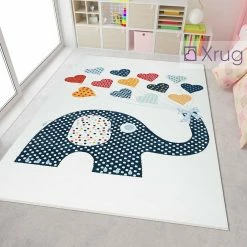 Xrugs Elephant Rug Blue Kids Bedroom Baby Nursery Carpets Childrens Animal Unisex Mat