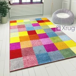 Xrugs Geometric Rug Multi Colour Checkered Pattern Carpet Small Large Modern Room Mats