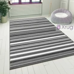 Xrugs Striped Rug Modern Pattern Grey Black Cream Mat Small Large Bedroom Floor Carpet