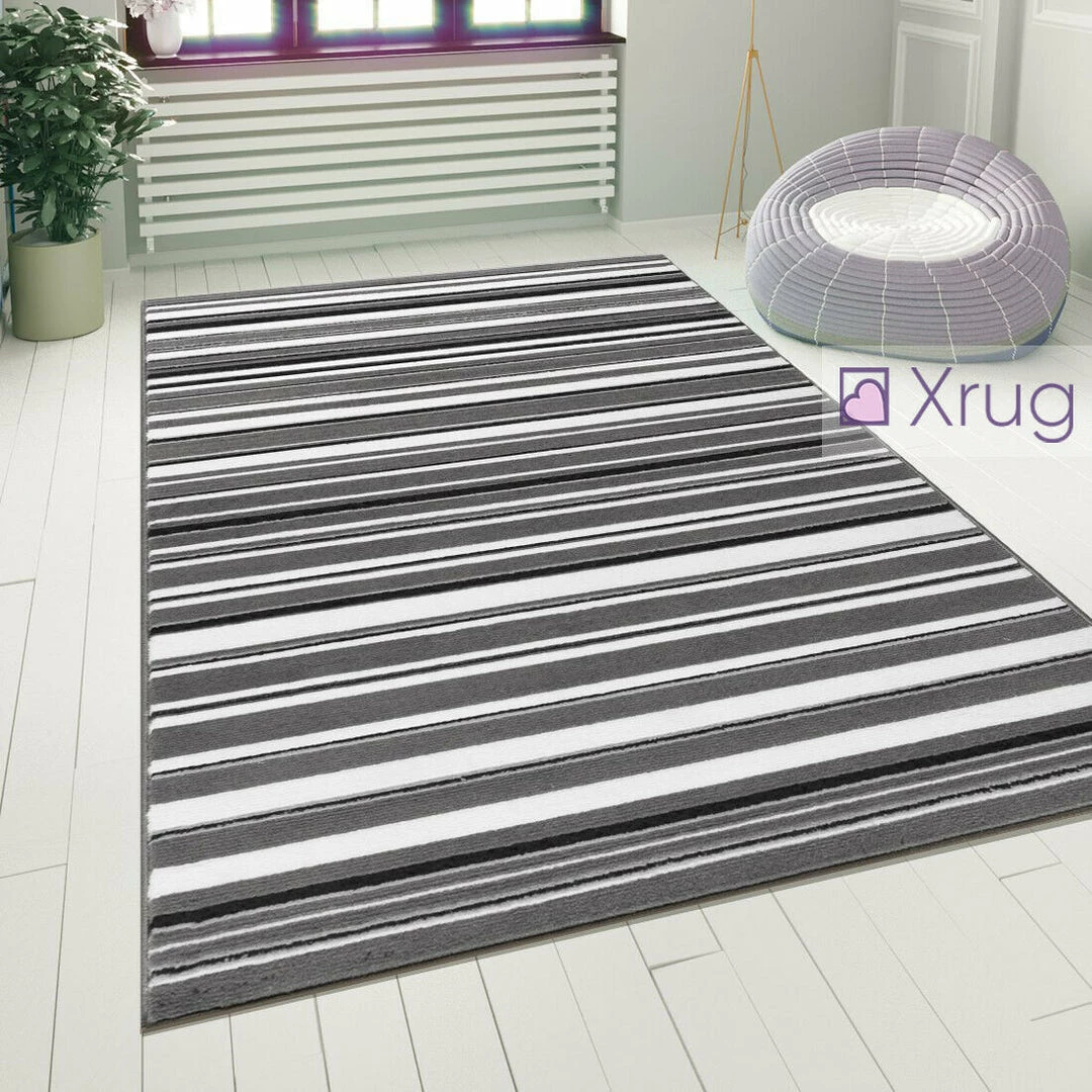 Xrugs Striped Rug Modern Pattern Grey Black Cream Mat Small Large Bedroom Floor Carpet 1 Xrugs Striped Rug Modern Pattern Grey Black Cream Mat Small Large Bedroom Floor Carpet