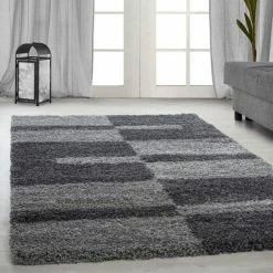 Xrugs Shaggy Rugs Grey Geometric Pattern Mat High Pile Fluffy Bedroom Hallway Carpets