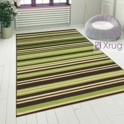 Xrugs Striped Rug Green Brown Modern Pattern Floor Carpet Small Large Bedroom Area Mat