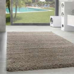 Xrugs Fluffy Rug Plain Beige Shaggy Pile Soft Carpet Modern Bedroom Lounge Round Mats