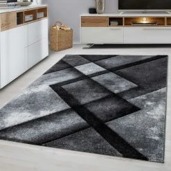 Xrugs Modern Rug Black Grey Geometric Pattern Carpet Room Runner Area Mats Small Large