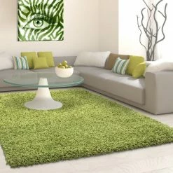 Xrugs Green Fluffy Rug Large Shaggy Modern Plain Carpet Small Bedroom Round Fluffy Mat