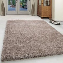 Xrugs Shaggy Rug New Modern Plain Beige Carpets Long Pile Living Room Round Fluffy Mat
