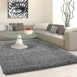 Xrugs Grey Rug Fluffy Bedroom Floor Plain Mat New Modern High Pile Round Room Carpets
