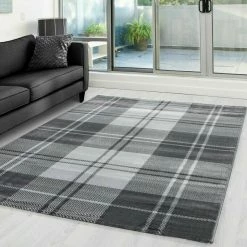 Xrugs Grey Check Rug Modern Geometric Pattern Mat Small Large Dining Room Area Carpets