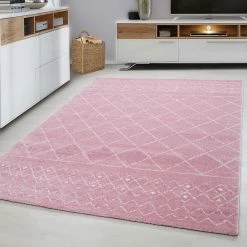 Xrugs Pink Rug Mat For Living Room Modern Checkered Pattern Bedroom Carpet Small Large