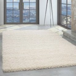 Xrugs Cream Shaggy Rug Modern Deep Pile Plain Mat Small X Large Bedroom Fluffy Carpets