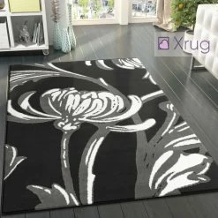Xrugs Black And Grey Rug Modern Floral Pattern Carpet Large Bedroom Floor Lounge Mats