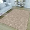 Xrugs Modern Geometric Rug Beige White Microfiber Soft Pile Carpets Large Bedroom Mat